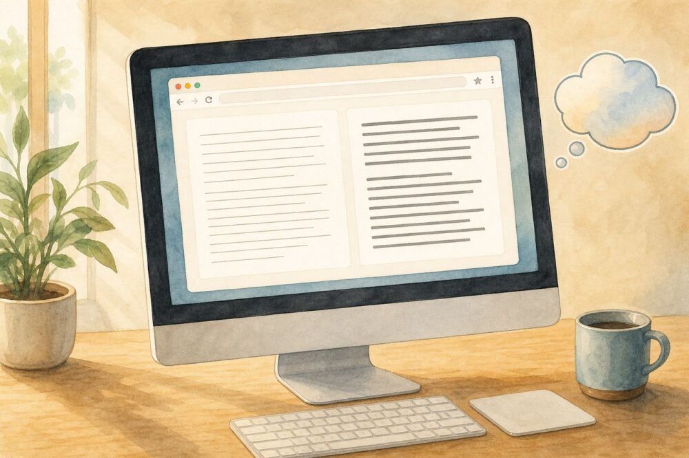 MacのChrome画面に異なるフォント表示を並べたイラスト