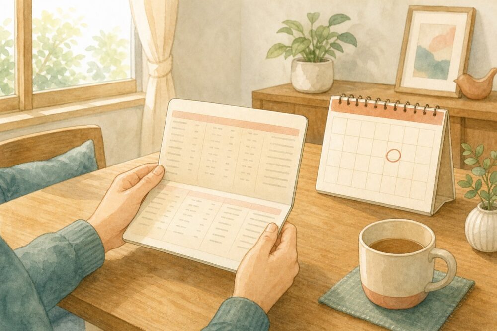 通帳で口座振替の引き落としを確認する様子