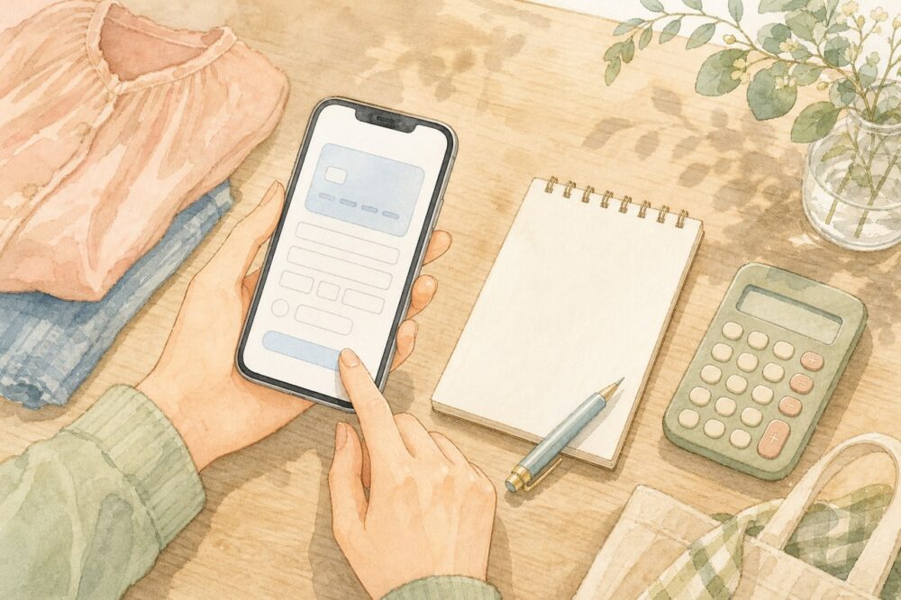 購入前にスマートフォンでカード情報を確認する手元