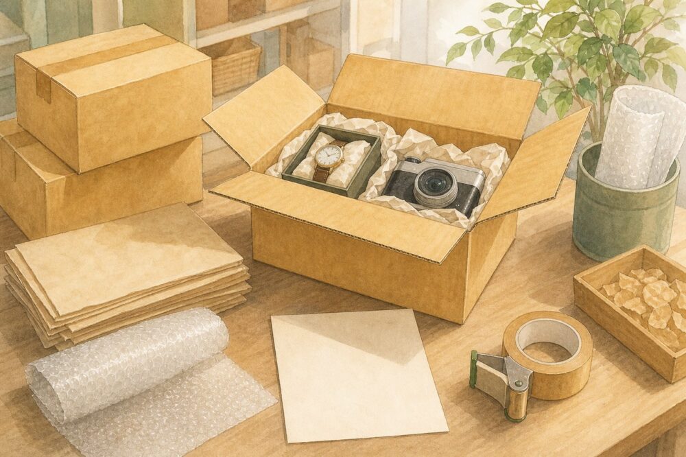買い取った品を発送するための箱と梱包資材