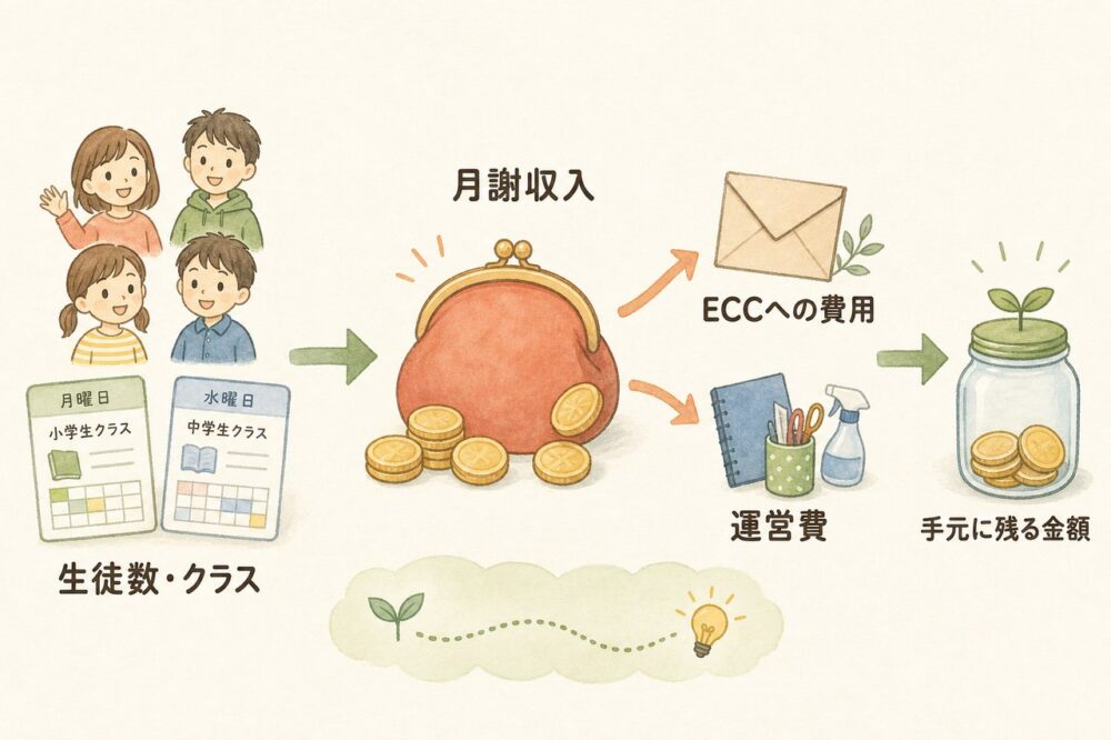 生徒数や費用によって変わる月謝収入の流れ