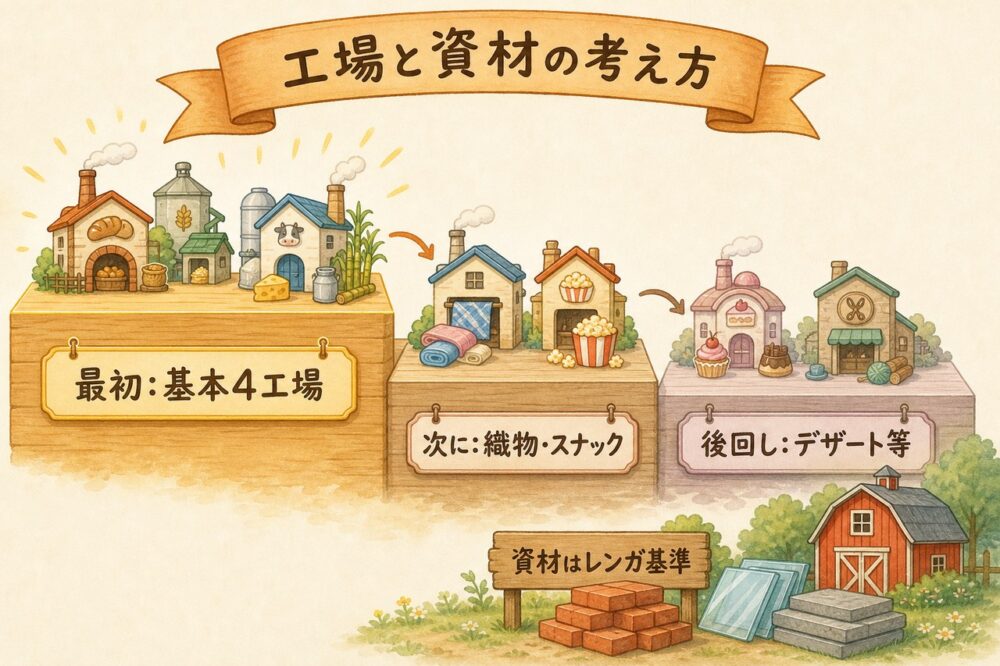工場の優先順位とレンガ基準の資材管理の図解