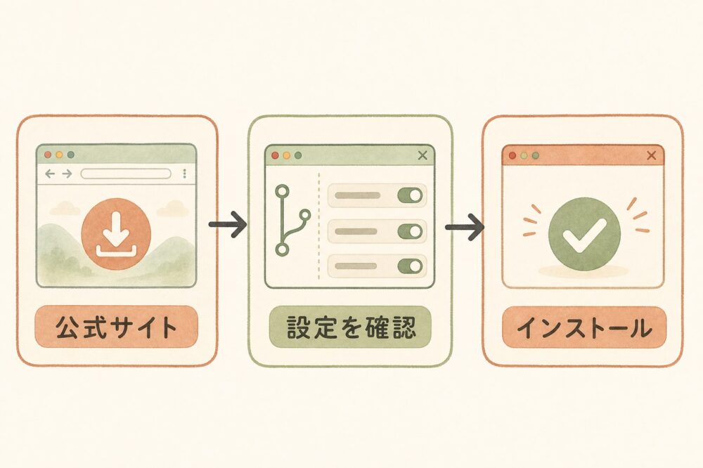 公式サイトから設定を確認してインストールする流れ