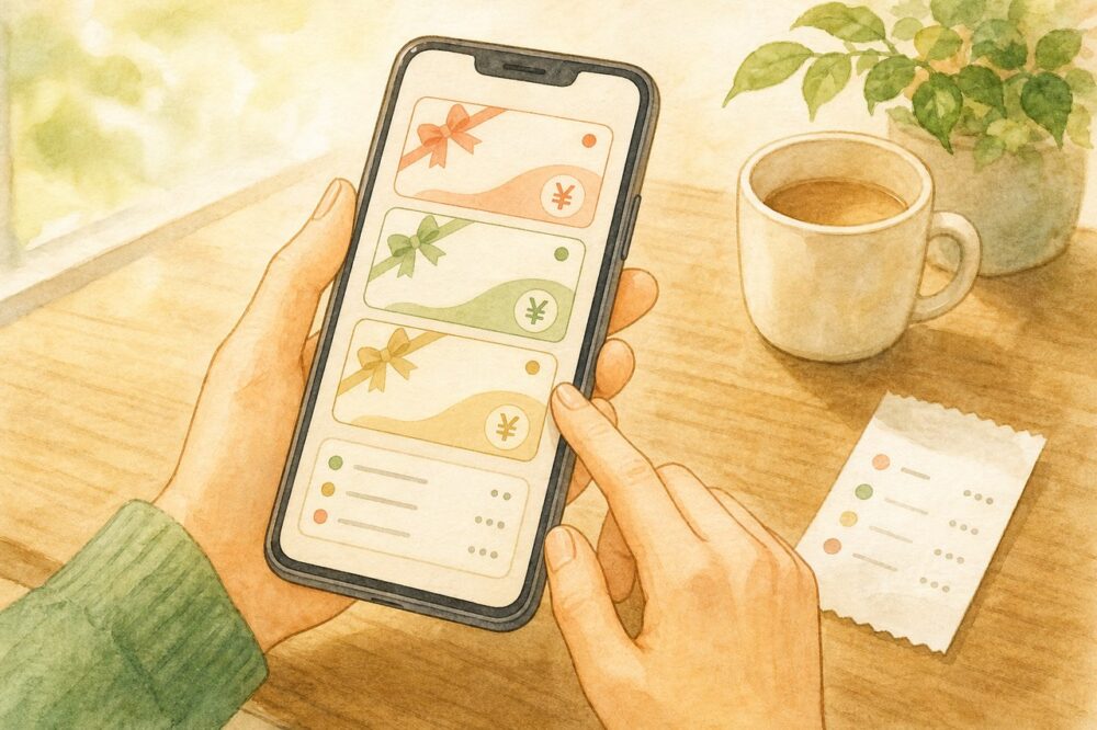 スマートフォンのアプリでQUOカードPayの残高を確認する手元