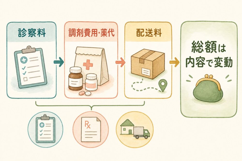 診察料・薬代・配送料から総額が決まる仕組みの図解