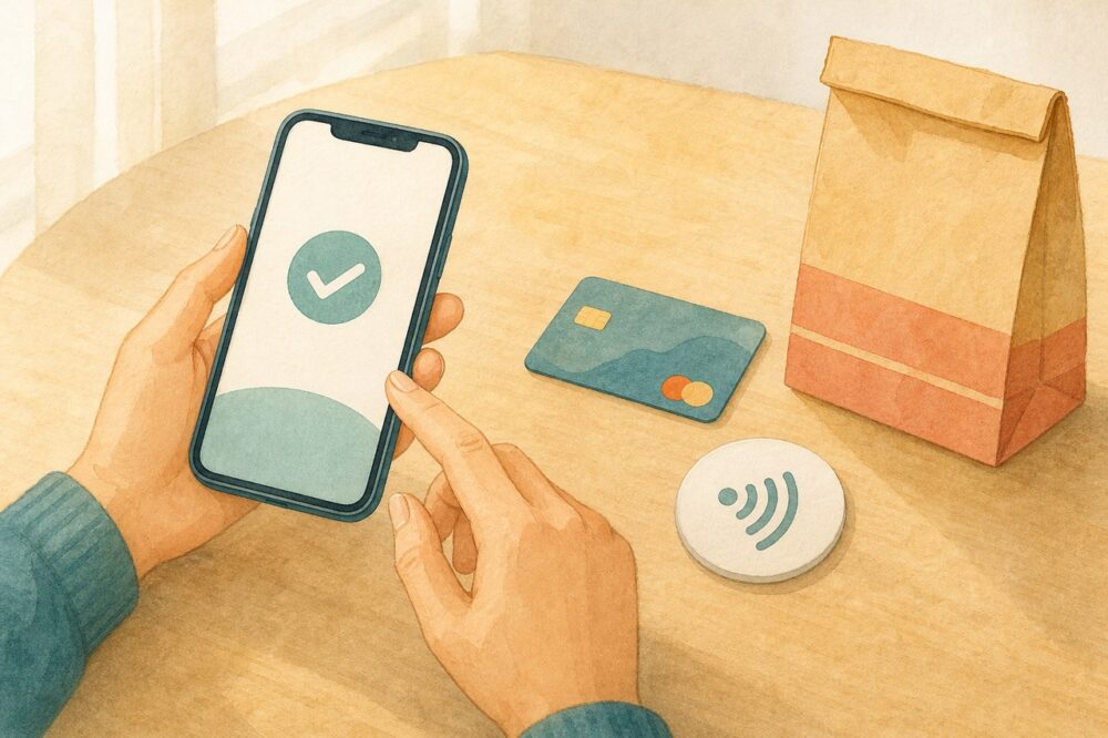 スマートフォンでオンライン診療の支払い案内を確認する手元