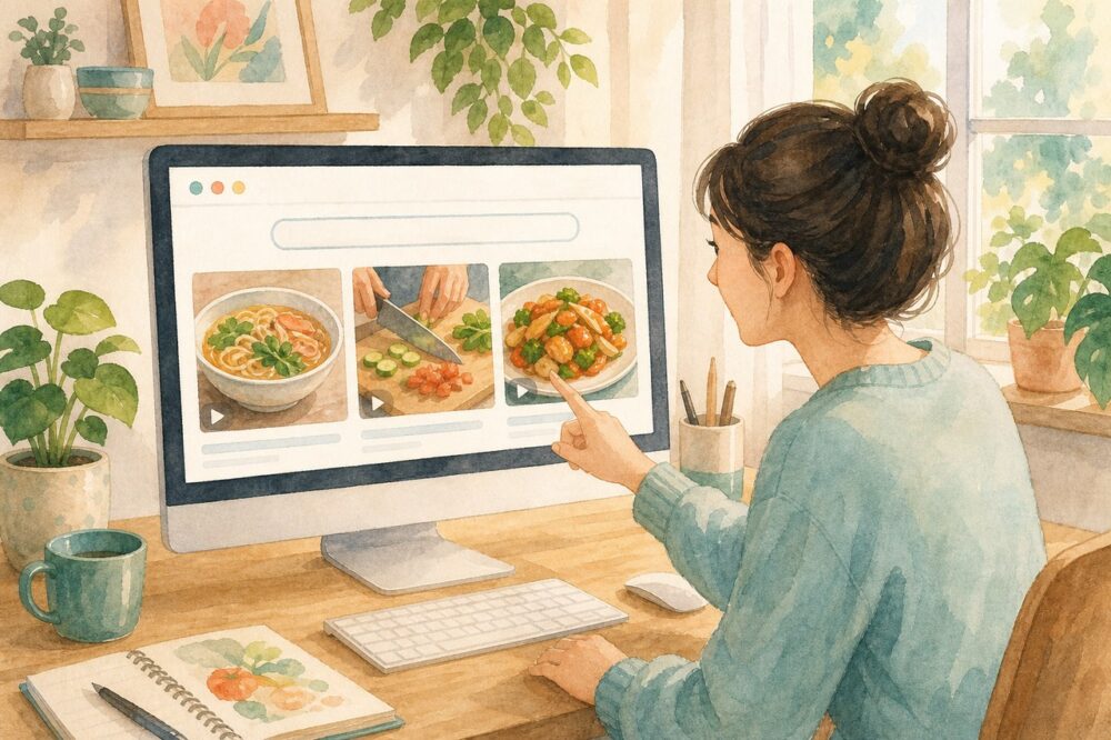 PCで料理動画を検索して選ぶ人